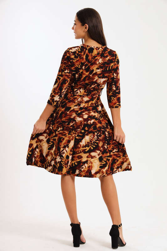 Ladies Printed Belted Midi Dress