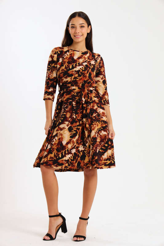 Ladies Printed Belted Midi Dress