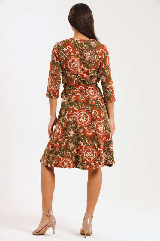 Ladies Printed Belted Midi Dress