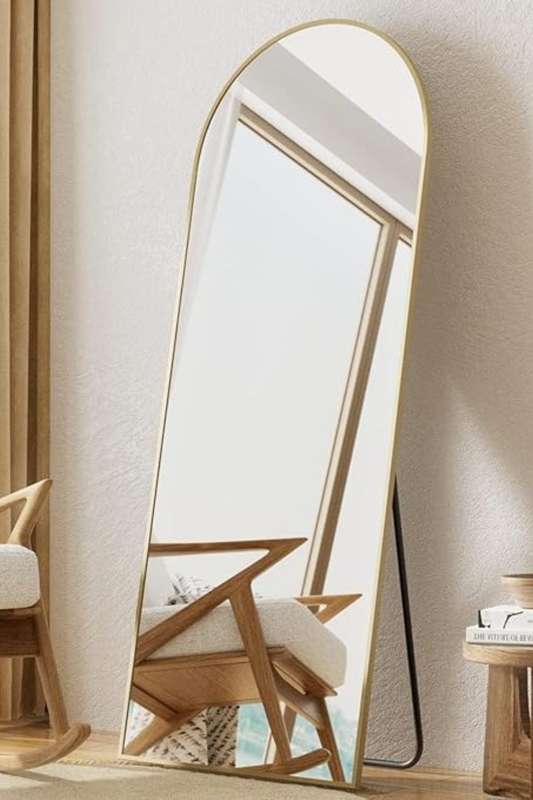 Senza® Large Rectangular Round Metal Gold Framed Freestanding Mirror 600mm X 1800mm