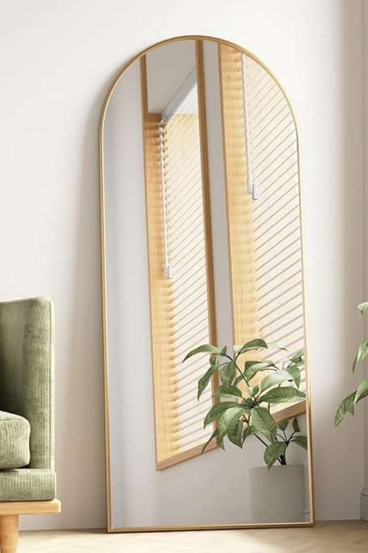Senza® Large Rectangular Round Metal Gold Framed Freestanding Mirror 600mm X 1800mm