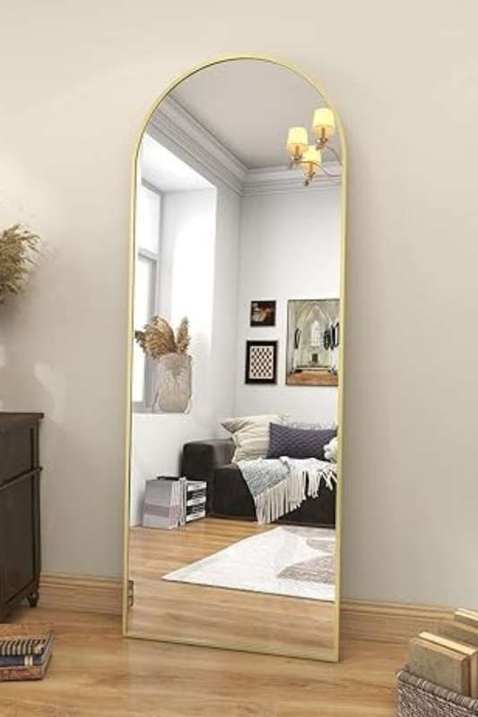 Senza® Large Rectangular Round Metal Gold Framed Freestanding Mirror 600mm X 1800mm