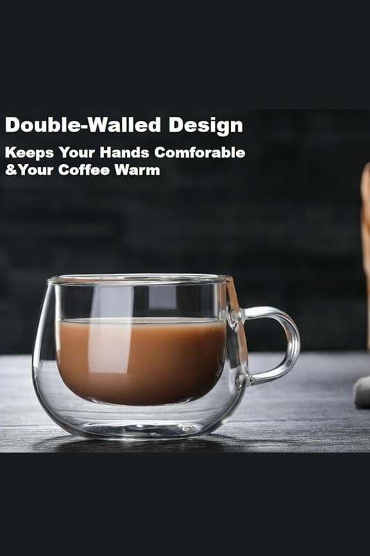 Senza® 2x 250ml Double Wall Coffee Glass with Handle