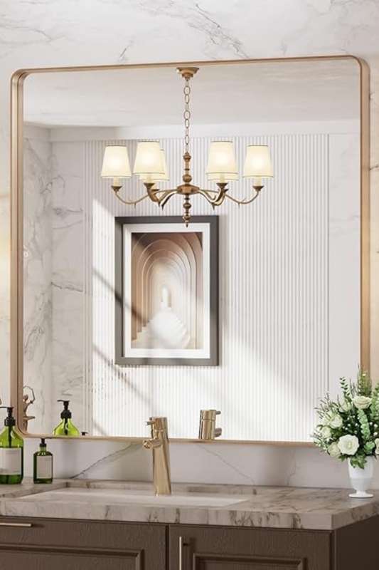 Senza® Large Square Metal Gold Framed Mirror 800mm X 800mm