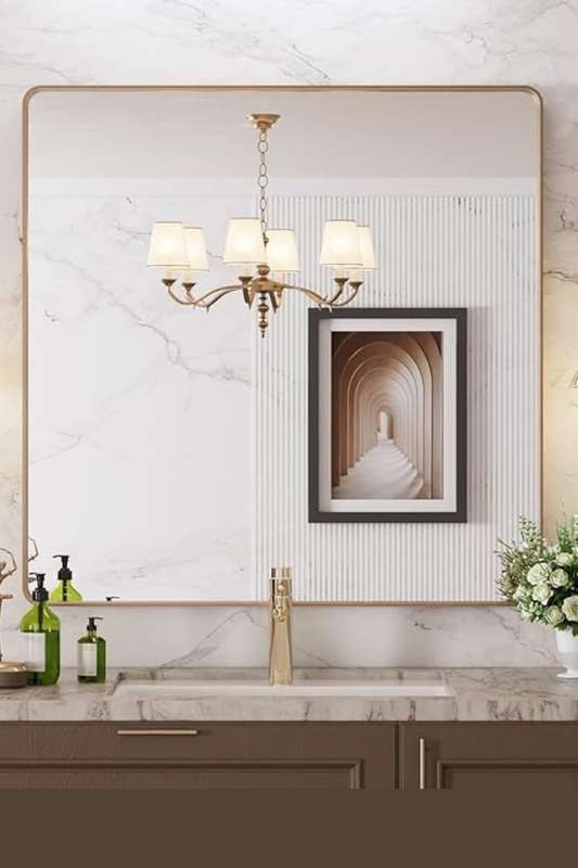 Senza® Large Square Metal Gold Framed Mirror 800mm X 800mm