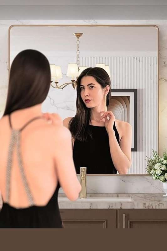 Senza® Large Square Metal Gold Framed Mirror 800mm X 800mm