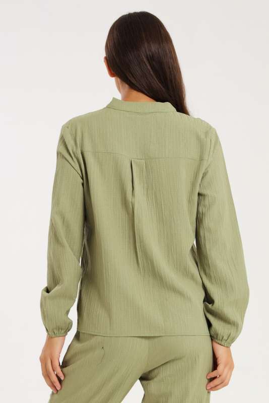 Ladies Long Sleeve V-Neck Henley Top