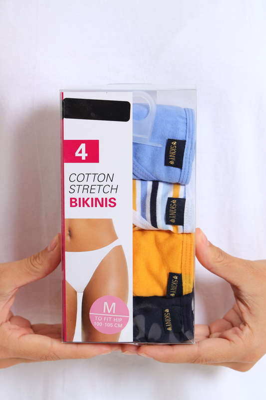 Branded 4 Pack Cotton Stretch Bikini Panties Assorted Box Pack