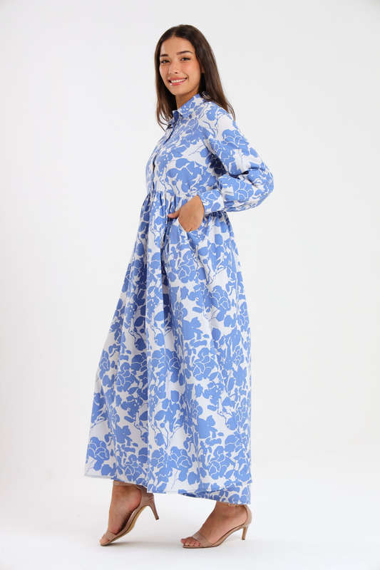 Eleanor Printed Collar Maxi Dress With Pockets