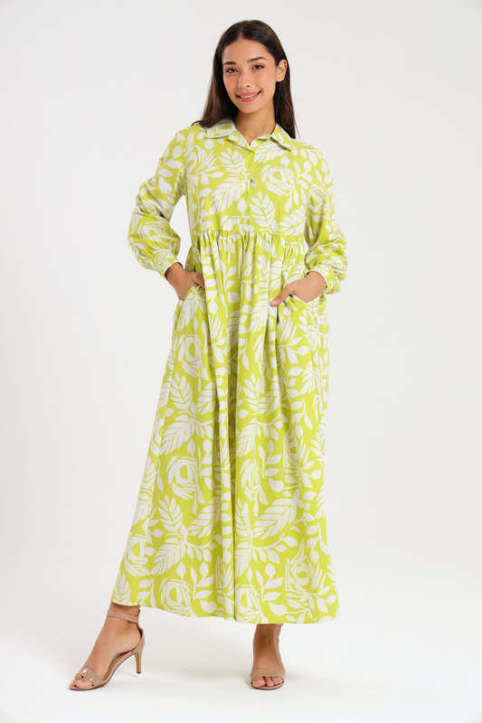 Eleanor Printed Collar Maxi Dress With Pockets