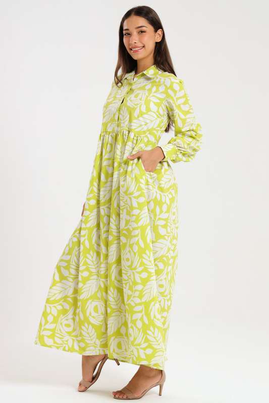 Eleanor Printed Collar Maxi Dress With Pockets