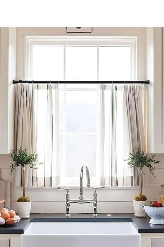 Expandable Tension Curtain Rod Black 120cm to 210cm