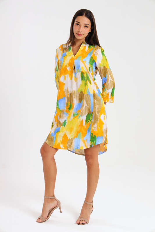 Ladies  3/4 Sleeve Printed Vicose Henley Dress