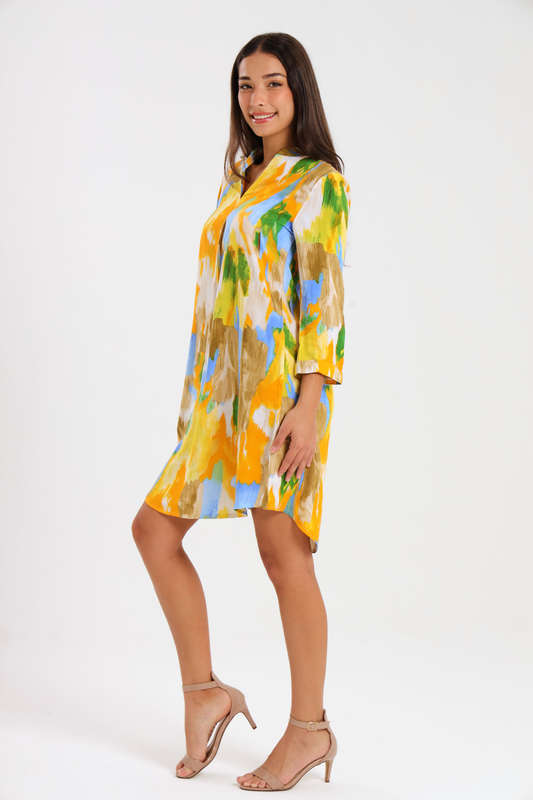 Ladies  3/4 Sleeve Printed Vicose Henley Dress