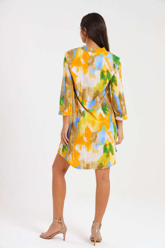 Ladies  3/4 Sleeve Printed Vicose Henley Dress