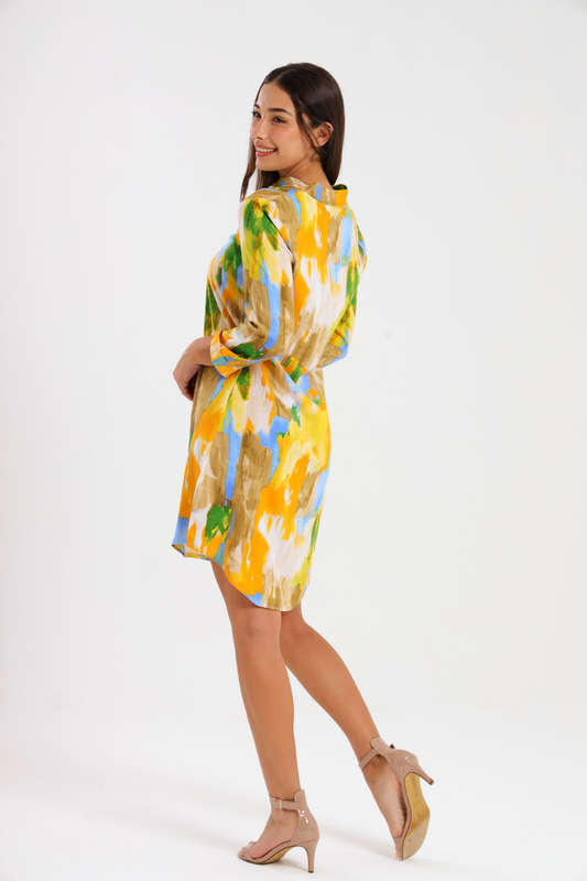 Ladies  3/4 Sleeve Printed Vicose Henley Dress