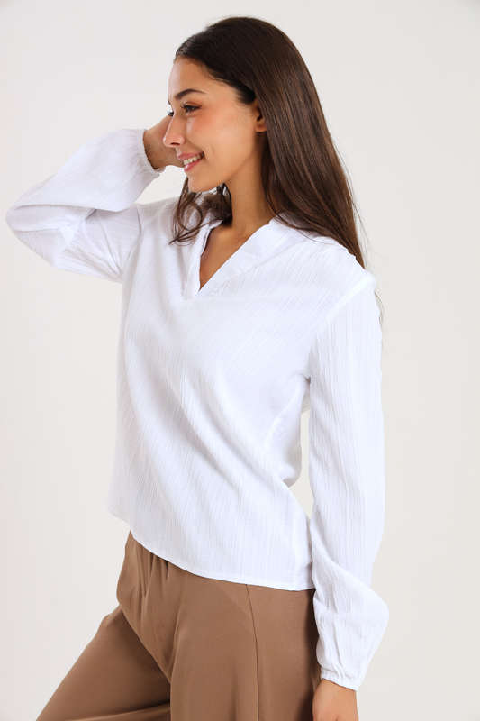 Ladies Long Sleeve V-Neck Henley Top