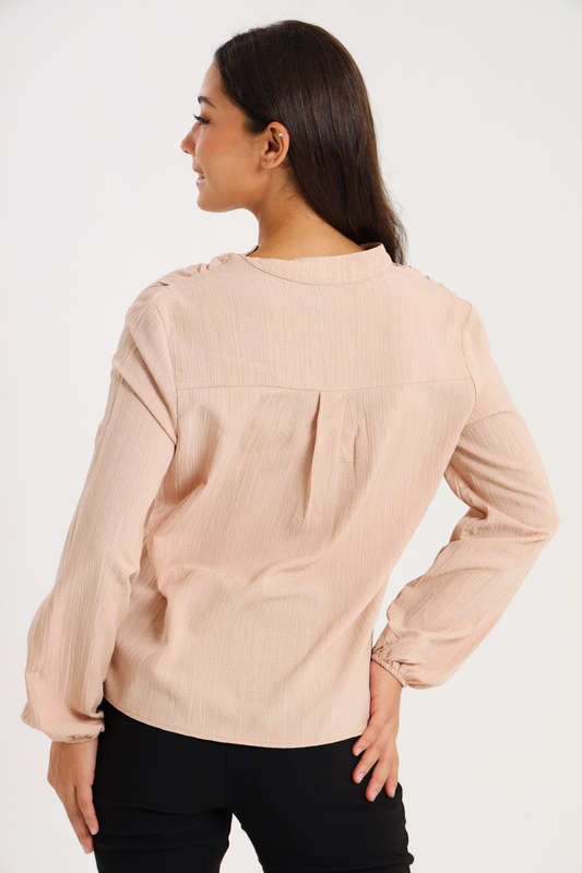 Ladies Long Sleeve V-Neck Henley Top