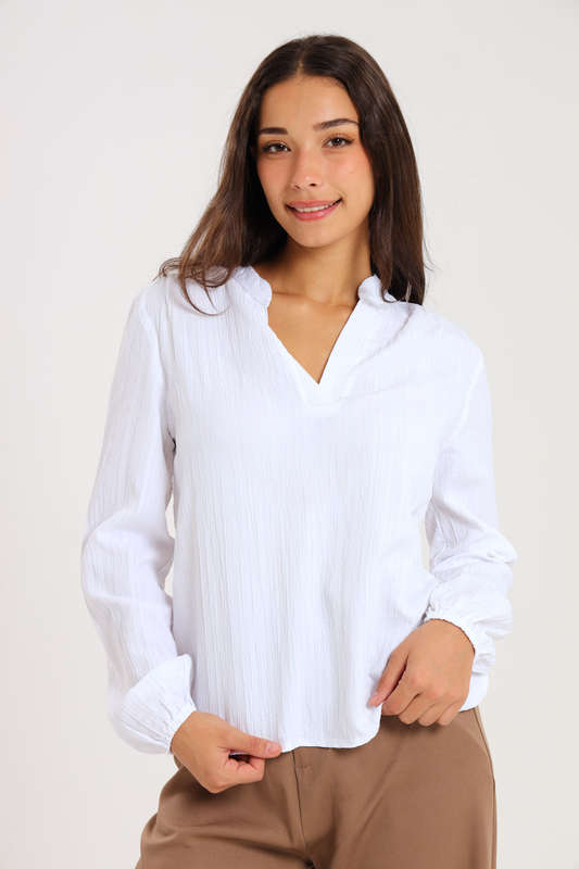 Ladies Long Sleeve V-Neck Henley Top