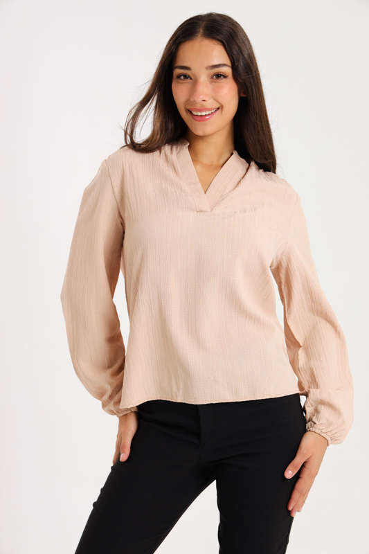 Ladies Long Sleeve V-Neck Henley Top