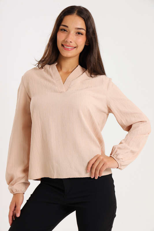 Ladies Long Sleeve V-Neck Henley Top