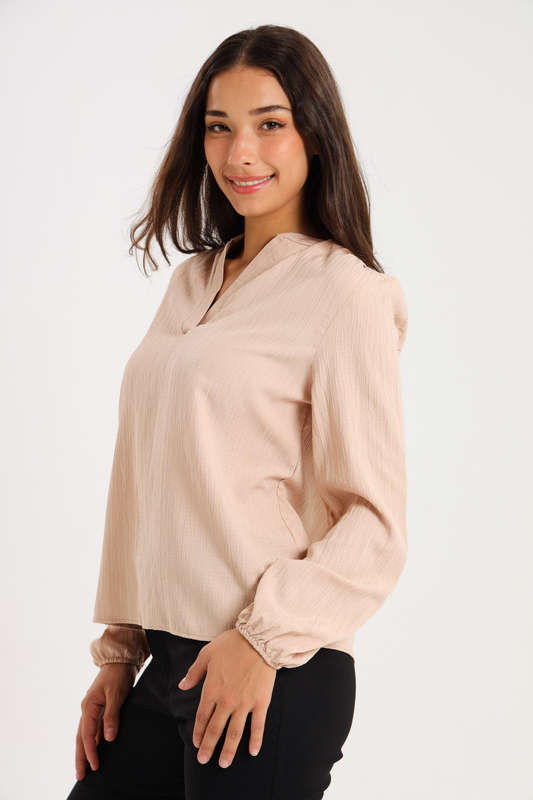 Ladies Long Sleeve V-Neck Henley Top