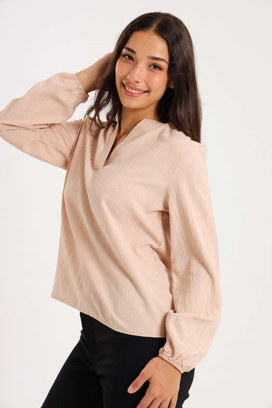 Ladies Long Sleeve V-Neck Henley Top