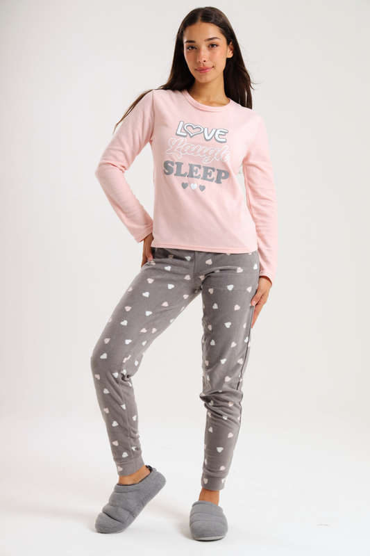 Ladies Microfleece Winter Long Sleeve Pyjama Set