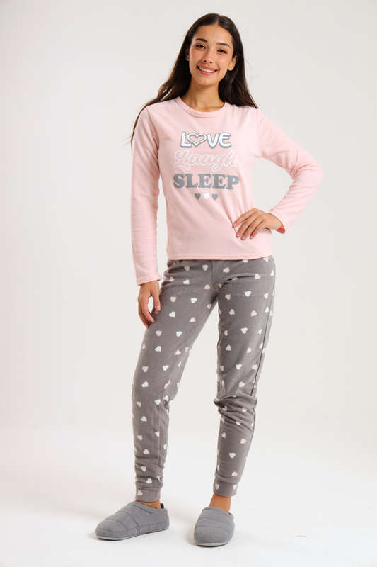 Ladies Microfleece Winter Long Sleeve Pyjama Set
