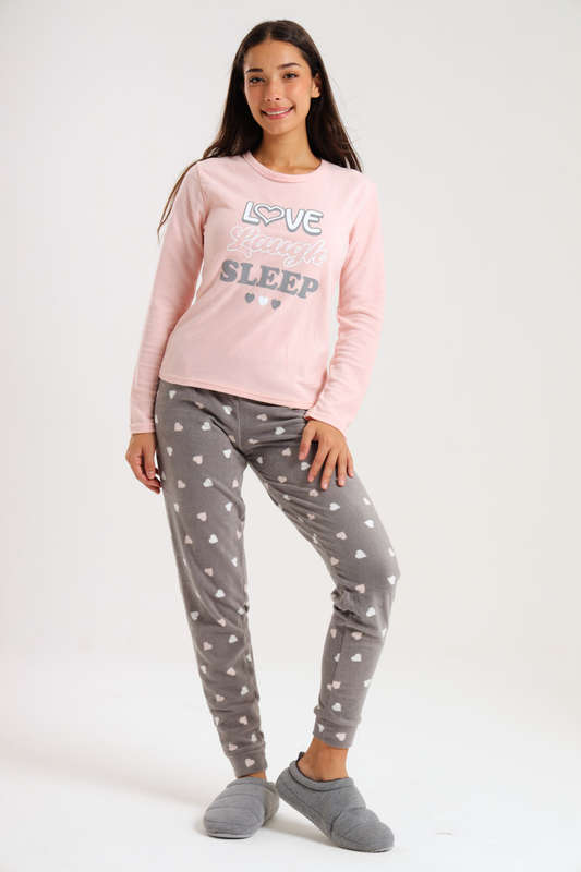 Ladies Microfleece Winter Long Sleeve Pyjama Set