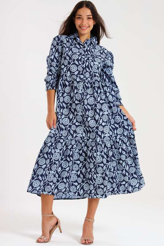 Lillian Long Sleeve Printed Collar Maxi Dress