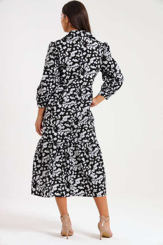 Lillian Long Sleeve Printed Collar Maxi Dress