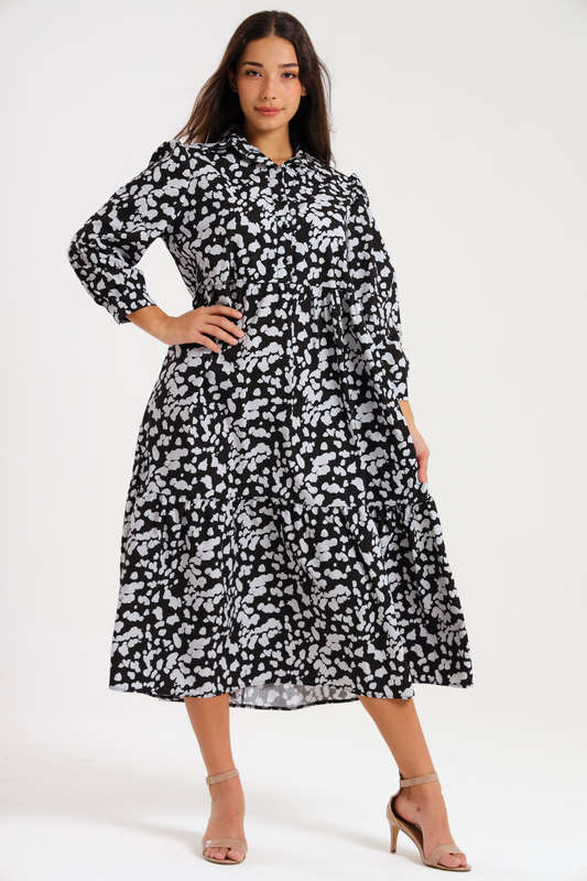 Lillian Long Sleeve Printed Collar Maxi Dress