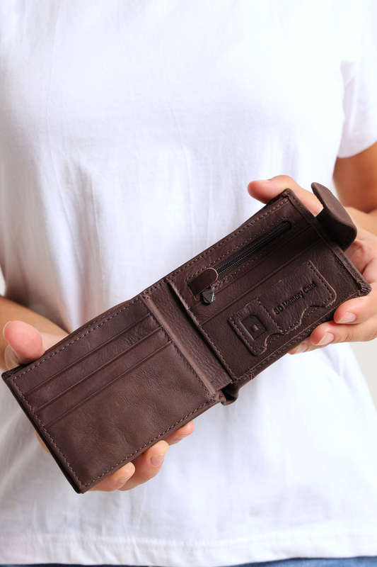 Mens Genuine Leather Bi-Fold Wallet With Multiple Compartments