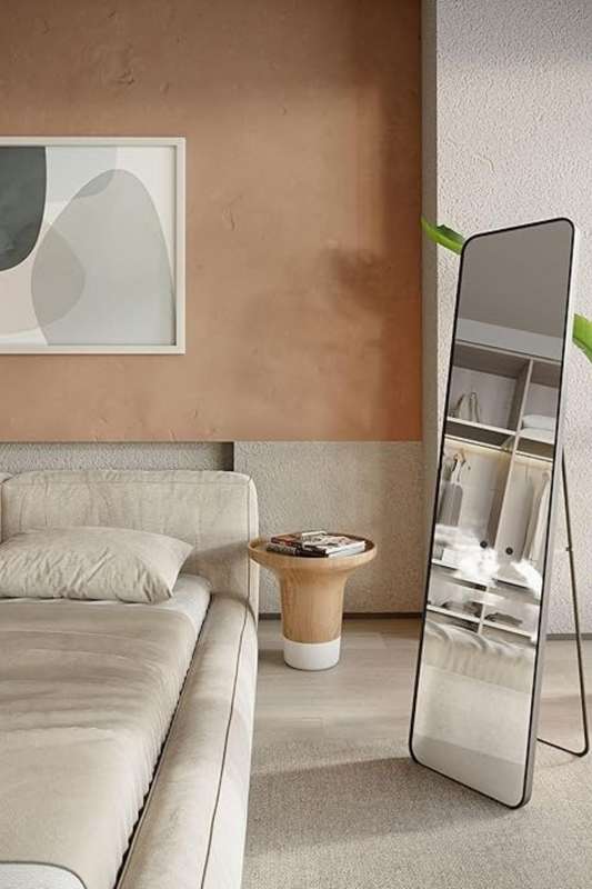 Senza® Large Rectangular Metal Black Framed Freestanding Mirror 500mm X 1500mm