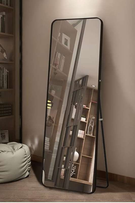 Senza® Large Rectangular Metal Black Framed Freestanding Mirror 500mm X 1500mm