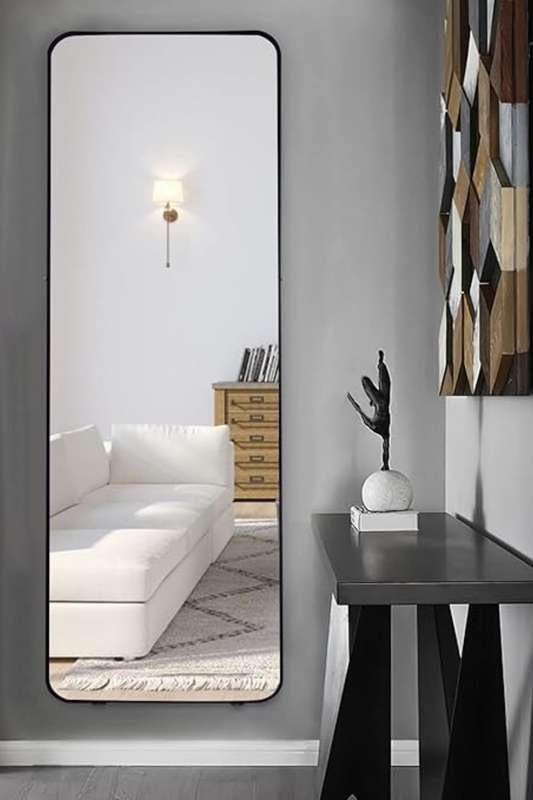 Senza® Large Rectangular Metal Black Framed Freestanding Mirror 500mm X 1500mm