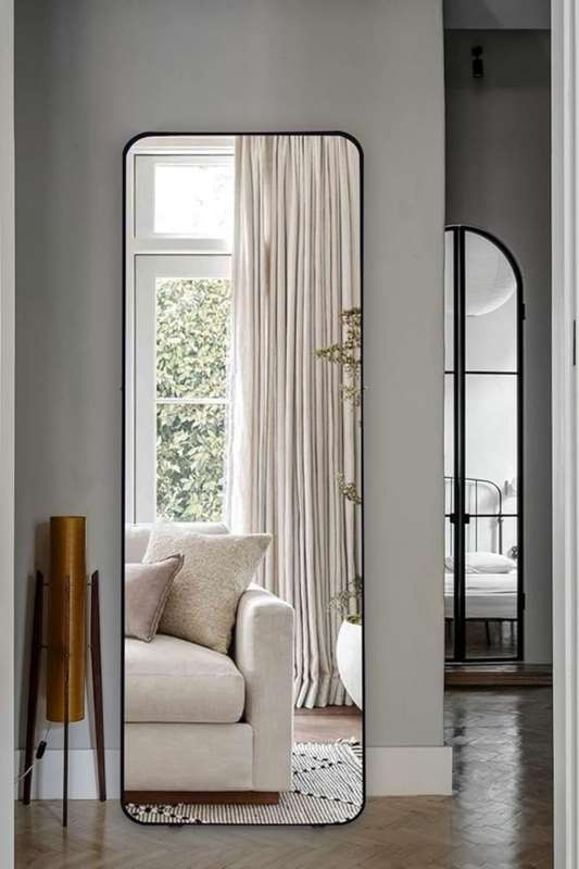 Senza® Large Rectangular Metal Black Framed Freestanding Mirror 500mm X 1500mm