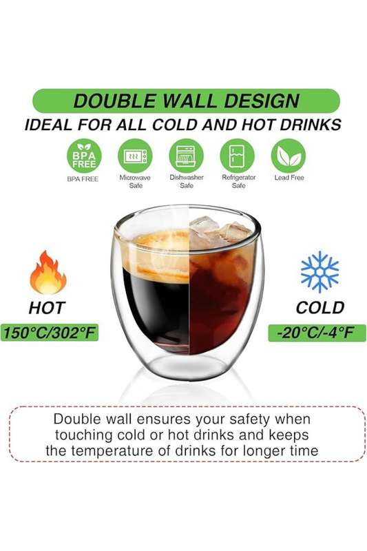 Senza® 2 x 150ml Clear Double Wall Espresso Coffee Glass Mugs