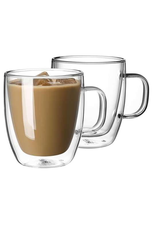 Senza® 2x 150ml Clear Double Wall Coffee Glass Mugs with Handle