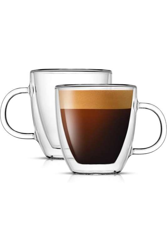 Senza® 2x 150ml Clear Double Wall Coffee Glass Mugs with Handle