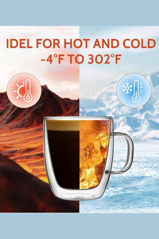 Senza® 2x 150ml Clear Double Wall Coffee Glass Mugs with Handle