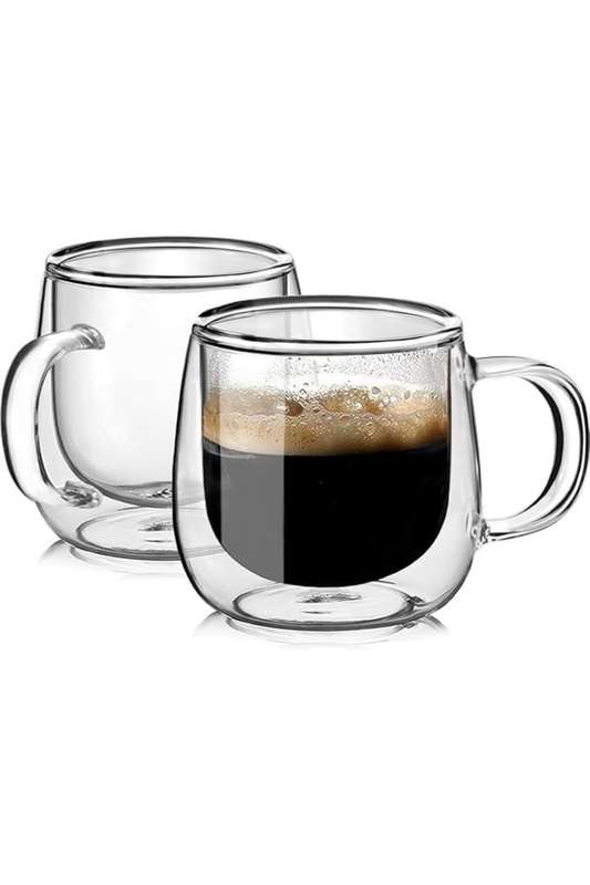 Senza® 2x 300ml Clear Double Wall Coffee Glass Mugs with Handle