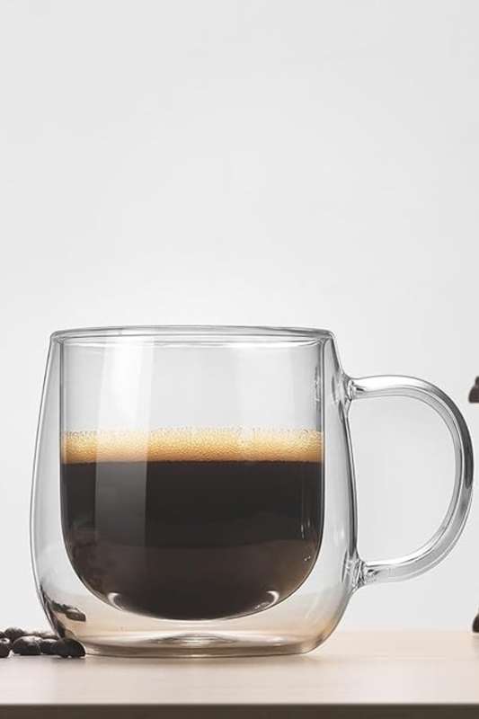 Senza® 2x 300ml Clear Double Wall Coffee Glass Mugs with Handle