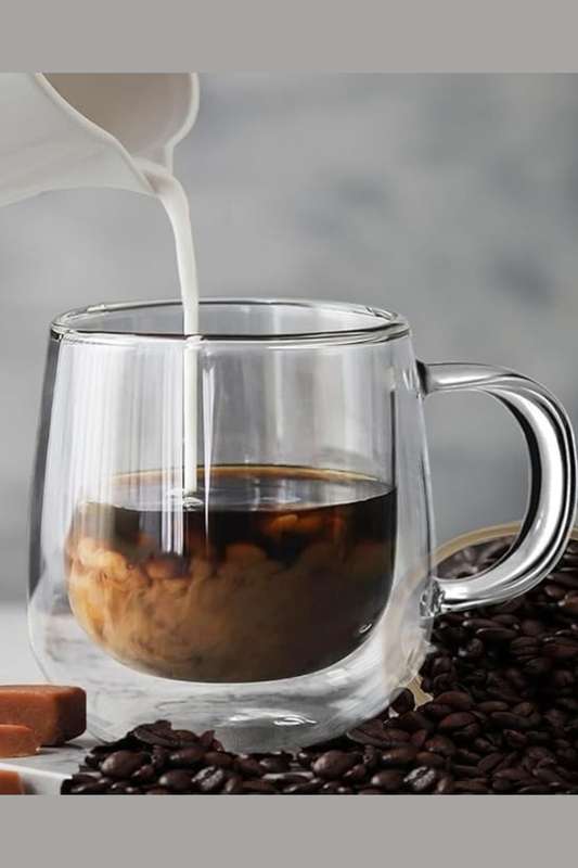 Senza® 2x 300ml Clear Double Wall Coffee Glass Mugs with Handle