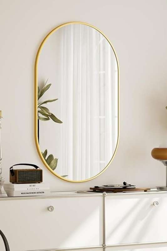 Senza® Large Oval Metal Gold Framed Mirror 500mm X 1000mm
