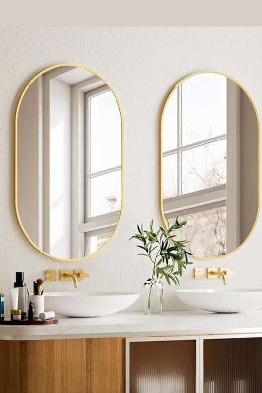 Senza® Large Oval Metal Gold Framed Mirror 500mm X 1000mm