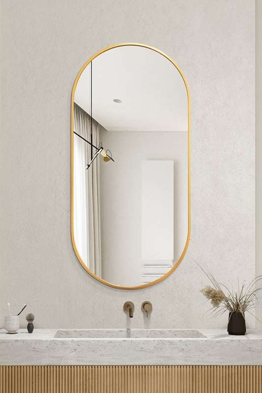 Senza® Large Oval Metal Gold Framed Mirror 500mm X 1000mm