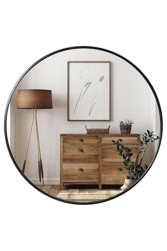 Senza® Large Round Metal Black Framed Mirror 600mm