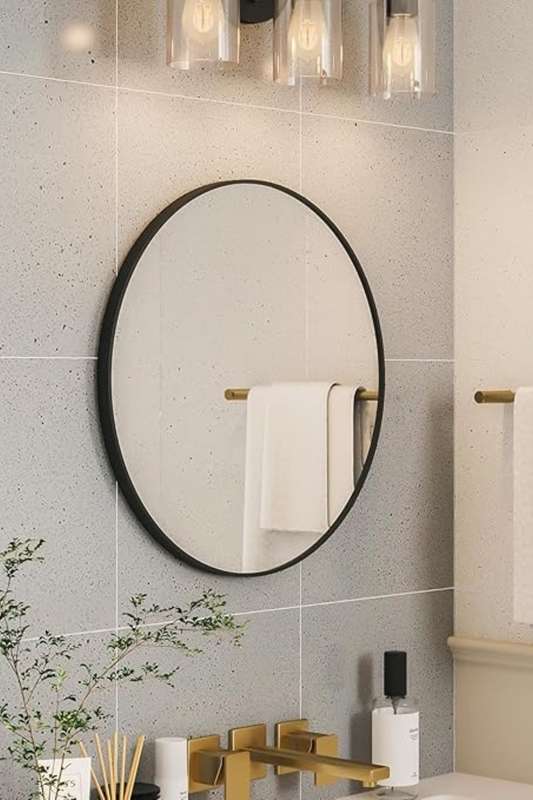 Senza® Large Round Metal Black Framed Mirror 600mm